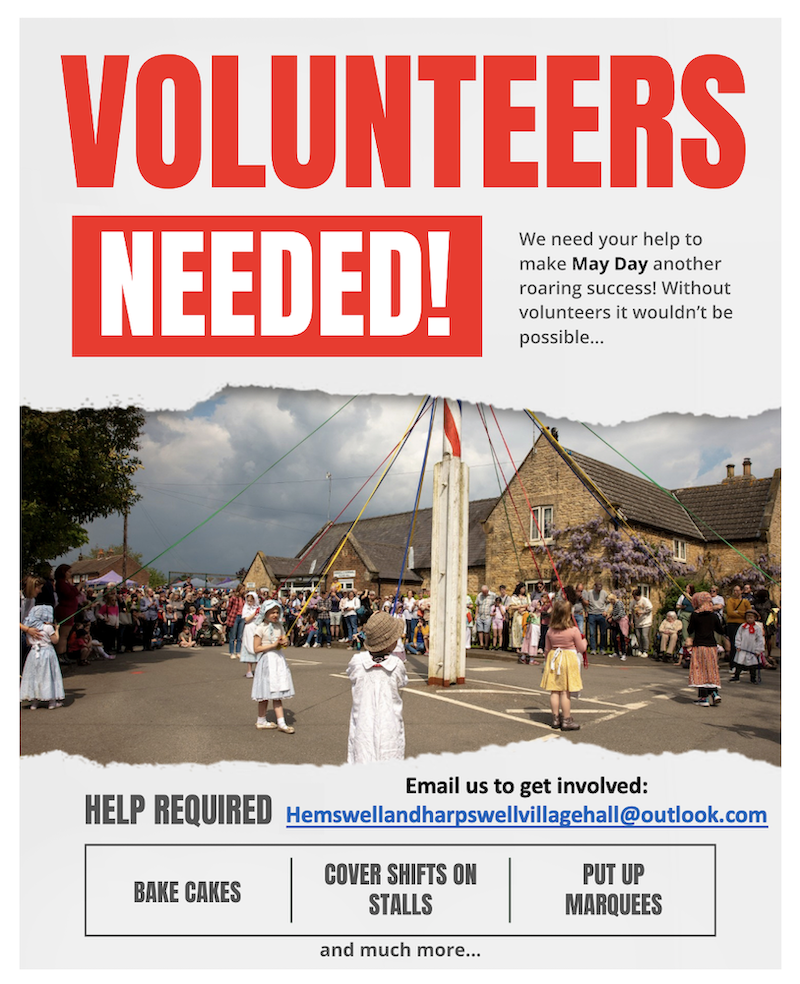 Poster seeking volunteers for May Day