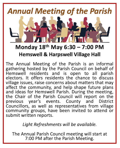 Poster promoting Annual Meeting of the Parish 18th May.