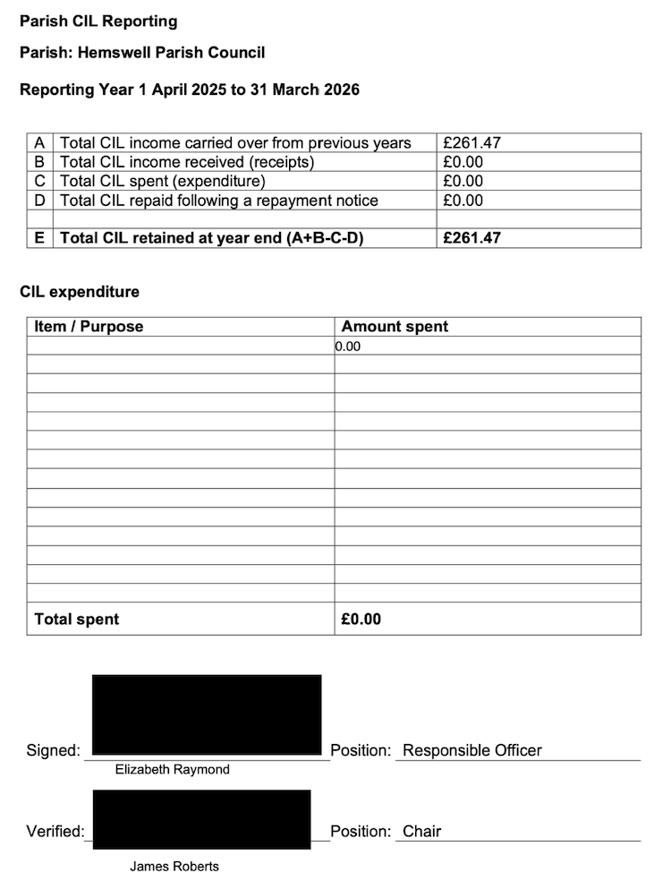 Image of CIL reporting form