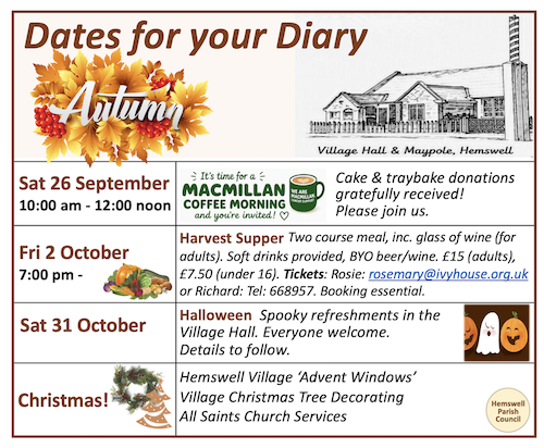 Poster of village events Autumn 2026